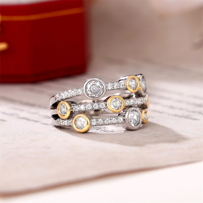 Zweifarbiger Zirkonring, hohler geometrischer Linienpunkt-Diamantring, farbiger Spaltring für Damen_voghion.com