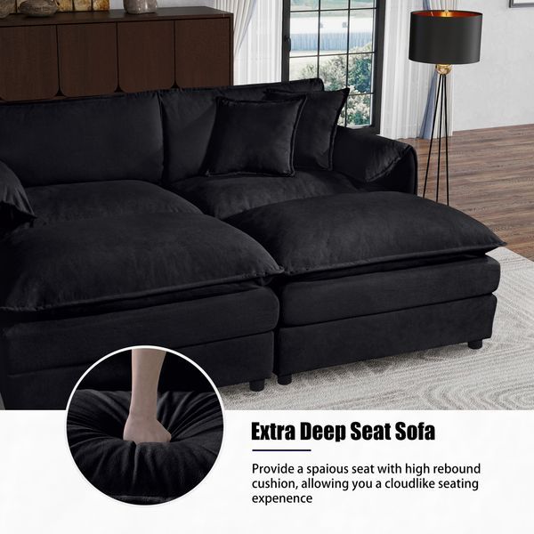 Deep Seat Sectional Sofa Cloud Couch With Ottoman, Modern Chenille Comfy Love Seat Upholstered Modular L Shaped Couch For Living Room, Apartment, Of_voghion.com