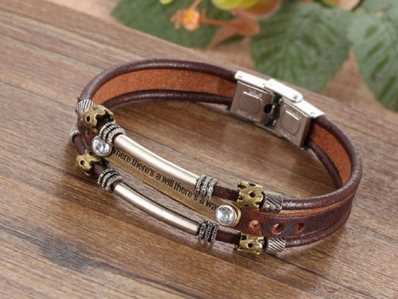 Jewelry Trendy Men's Multi-layer Cowhide Stainless Steel Buckle Bracelet_voghion.com