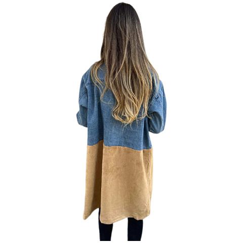 Höst/vinter Ny fashionabel kostymkrage Cowboy Splicing Mellanlängd Kappa för kvinnor_voghion.com