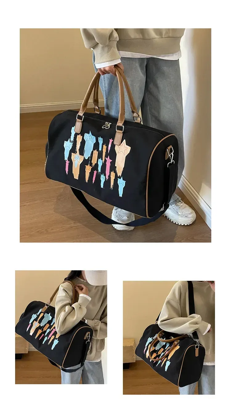 Colorful Meteor Pattern Womens Boston Travel Bag Large Capacity Canvas Shoulder Duffle Crossbody With Shoe Compartment_voghion.com