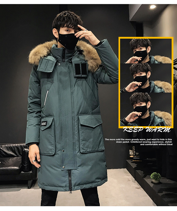 Herrenbekleidung 2024 Neue Winter-Daunenjacke für Herren, lang, verdickt, warm, großer Pelzkragen, trendiger, lockerer weißer Entendaunenmantel mit Kapuze_voghion.com