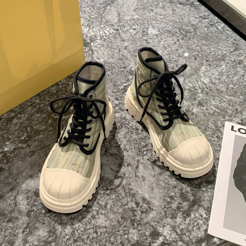 Shell Head Beggar Hole High Top Canvas Shoes Women S Autumn New Ins Trend Niche Thick Soled Martin Boots_voghion.com