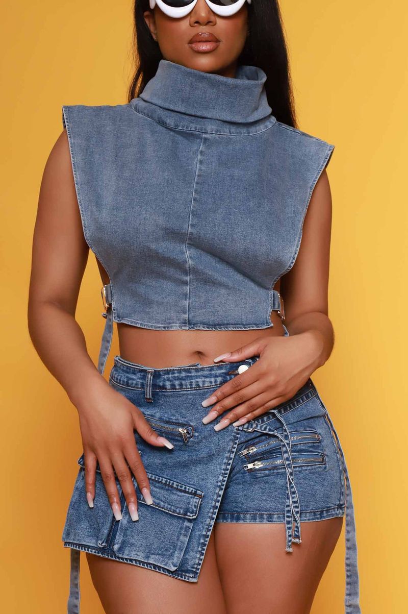 Mono de mezclilla elástico para mujer, pantalones cortos de mezclilla con múltiples bolsillos con cremallera_voghion.com