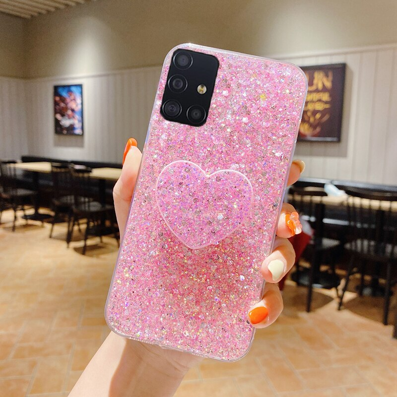 Glänzende Glitzer Herz Liebe Handyhülle für Samsung Galaxy A51 A71 A11 A21S A31 A81 A91 Bling weiche Silikonhülle_voghion.com