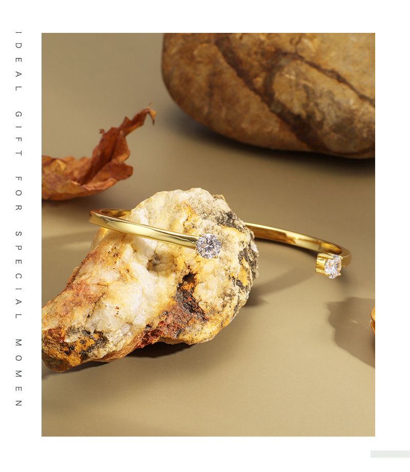 Personlighed Chic Minimalistisk Dobbelt Zirkon Åben Kobberbelagt K Guld Armbånd Armbånd_voghion.com