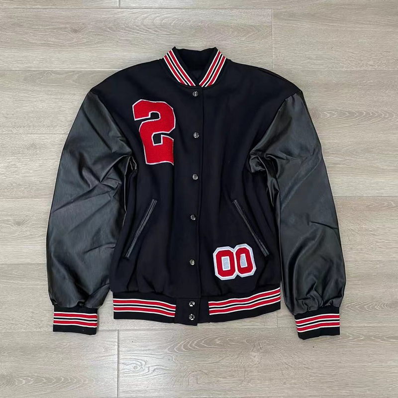 Chaqueta de béisbol engrosada de lana con letras para mujer_voghion.com