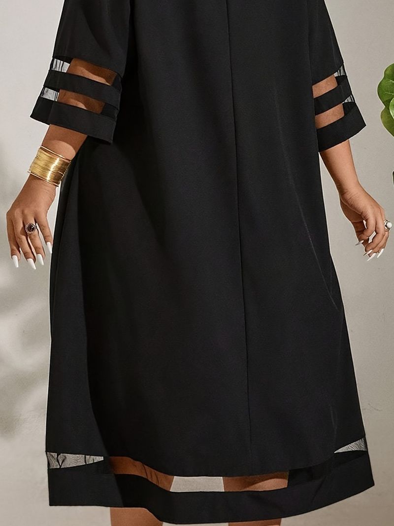 Women's Clothing Plus Size Spring New Splicing Round Neck Elegant Dress_voghion.com
