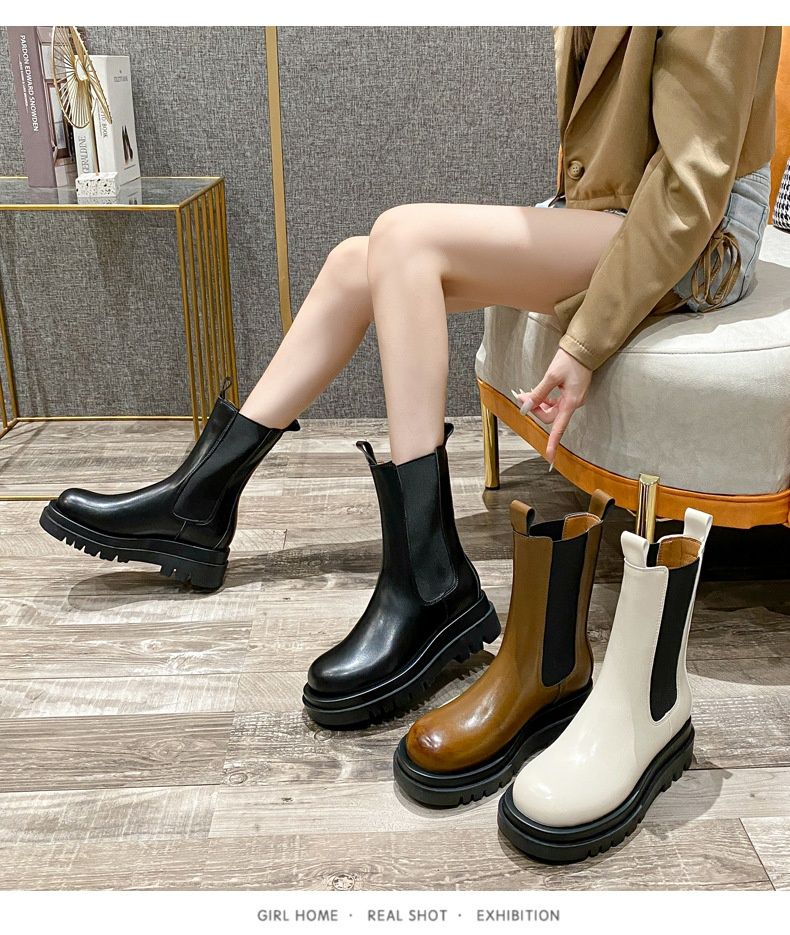 Voyage Mona2024 New Style Chimney Women, Autumn And Winter Thick-Soled Mid-Calf Short Boots, Martin Boots For Women_voghion.com