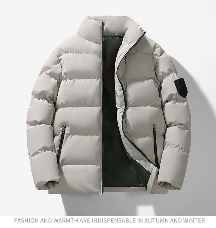 Herren Steppjacke mit Stehkragen, Winter, verdickt, warm, einfarbig, lässig, lockere Passform, Mantel, modische Oberbekleidung_voghion.com
