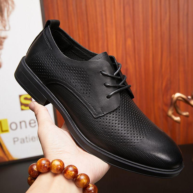 Scarpe da lavoro da uomo traforate in vera pelle, comode e traspiranti, modello Hollow Business, primavera estate 2025, in vendita_voghion.com
