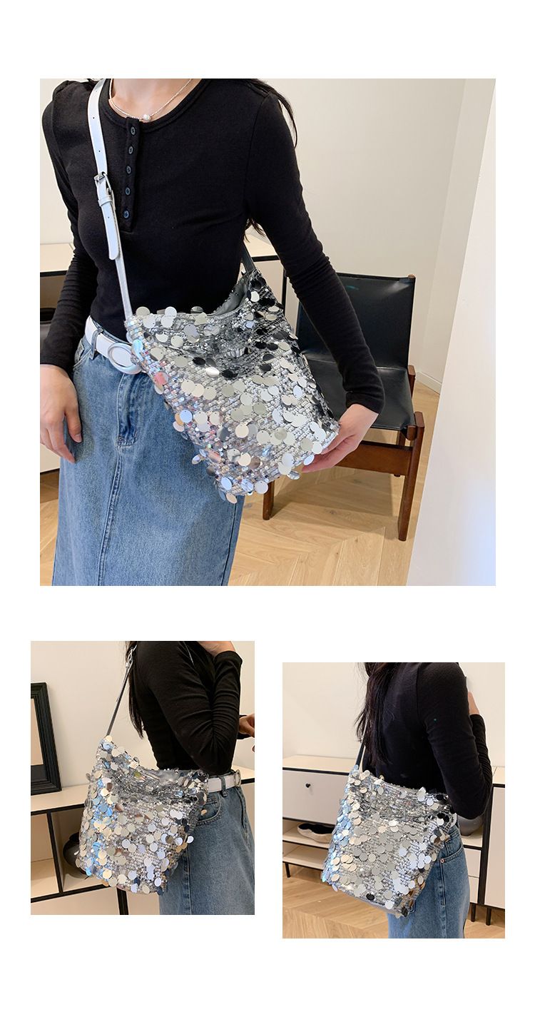 Design personalizzato, stile estivo, tendenza di quest'anno, borsa a tracolla grande con paillettes, per donna_voghion.com
