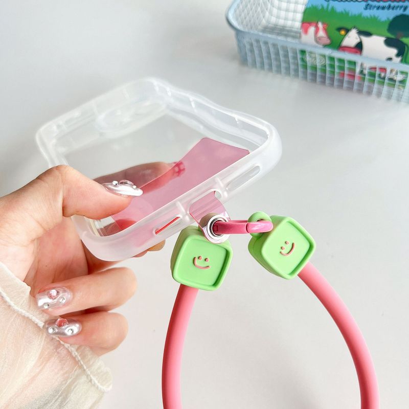 CyberGear Cartoon Smiley Face Color-Block Phone Case Ring Handheld Anti-Lost Loop Strap Wrist Chain Universal_voghion.com