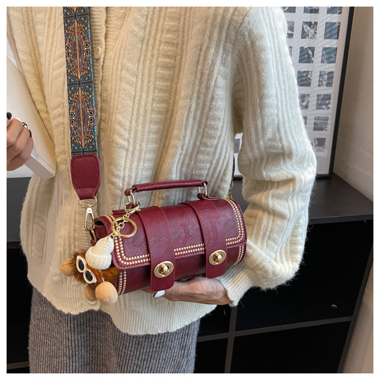 Women's Bucket Bag Retro Bag Women's Fashion Crossbody Bag High-grade Sense Portable Boston Cylinder Bag_voghion.com