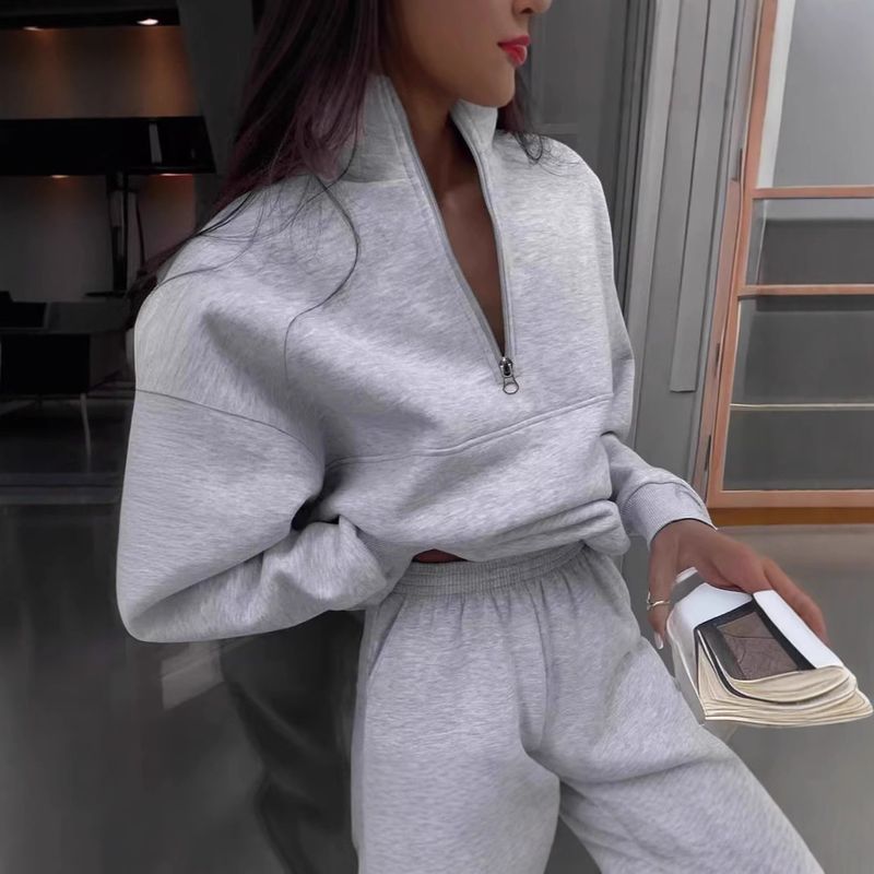 2025 Herbst Winter Neue Mode im amerikanischen Stil Umlegekragen Einfarbig Lässiges Zweiteiliges Set_voghion.com