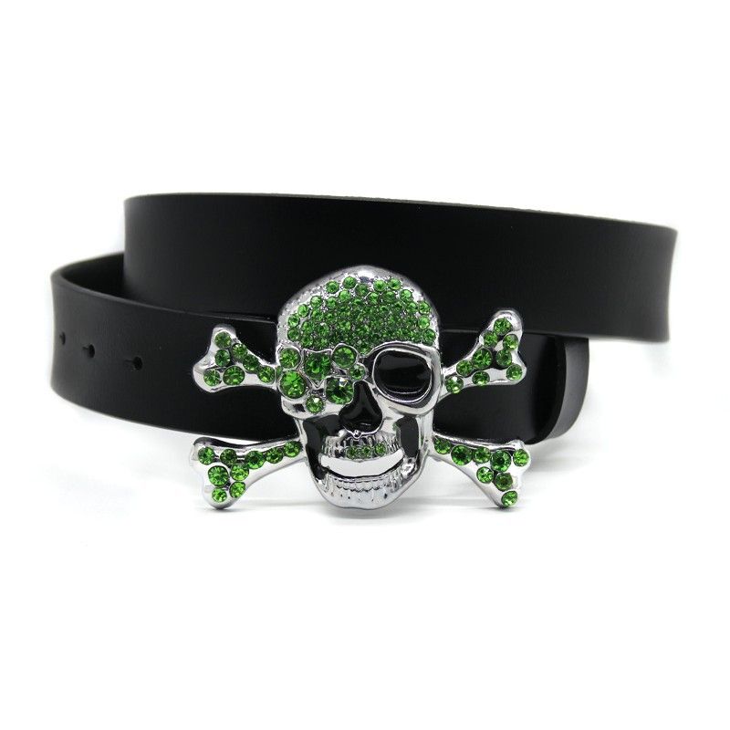 Modischer, mit Strasssteinen besetzter großer Totenkopf-Bund für die personalisierte Ledergürteldekoration im Street-Hip-Hop-Punk-Stil für Herren_voghion.com