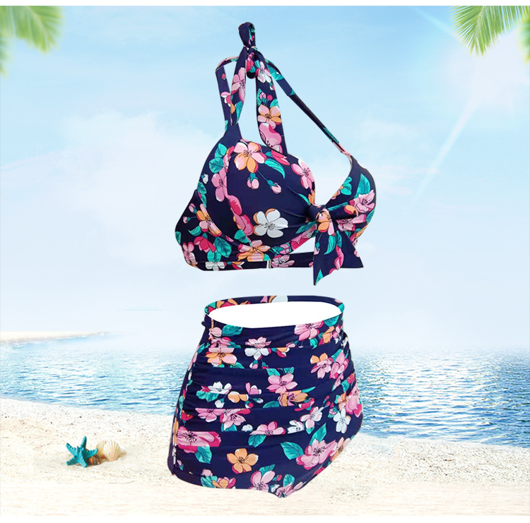 Maillot de bain bikini push-up taille haute grande taille maillot de bain fendu imprimé femme_voghion.com
