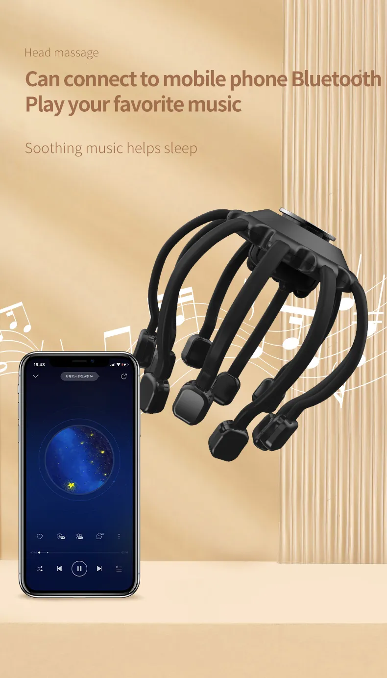 Kopfmassagegerät Octopus Kopfhaut Kopfmassagegerät Elektrisches Massageinstrument mit Bluetooth-Musikvibration zum Entspannen von Stress_voghion.com