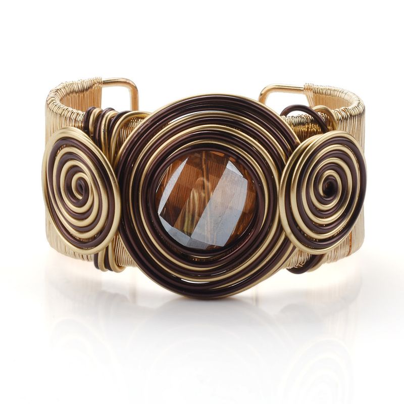Handmade Wire Wrapped Exaggerated Jewelry For Women Hollow Out Inlaid Diamond Strip Metal Bohemian Style Bracelet_voghion.com