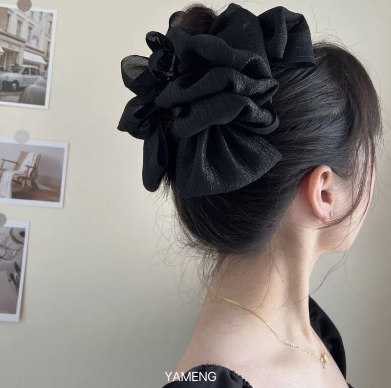 Clemă de prindere 1 buc fundă mare fete nisip cu bule farfurie mare agrafă de păr adolescente coafură plasă roșie spatele capului lingură clemă_voghion.com