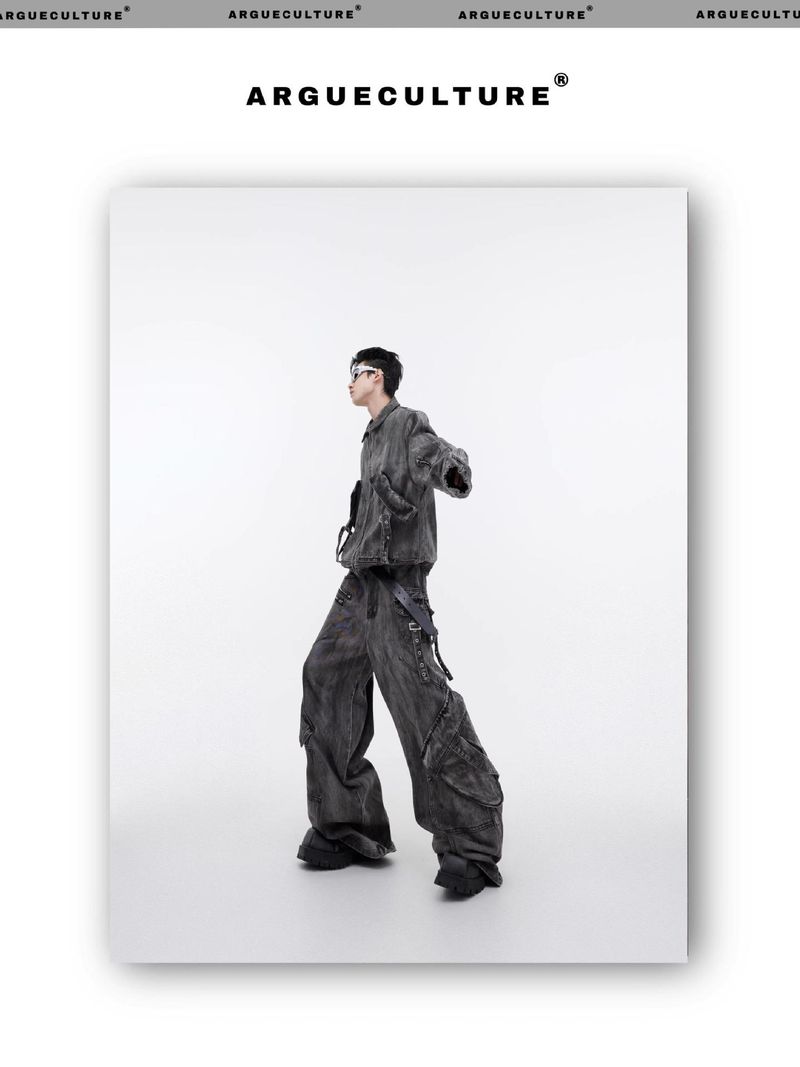 Herenkleding Niche Retro Distressed Denim Pak Jas Wasteland Zware Rits Grote Zak Overalls Trend_voghion.com