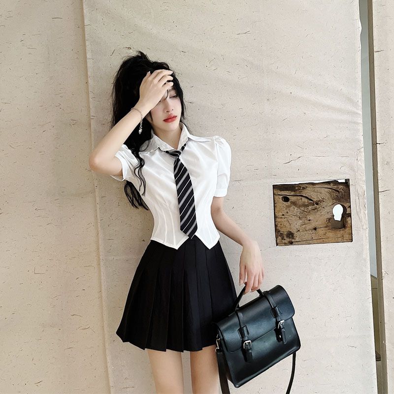 Sommer Ew College Style Taille Ciched Weißes Kurzarmhemd Damen, Slim Fit Und Vielseitiges Design Sese Top Für_voghion.com