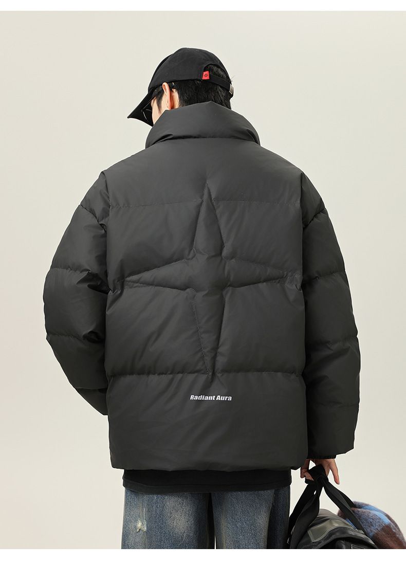 Men's Retro Stand Collar Puffer Jacket, Water-Resistant Quilted Coat With Adjustable Hem For Winter (Black/Olive/Beige)_voghion.com