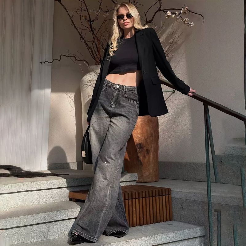 Women's Clothing Starry Sky Jeans Women's Autumn Straight Pants Fashion Loose Mopping Drape Trousers_voghion.com