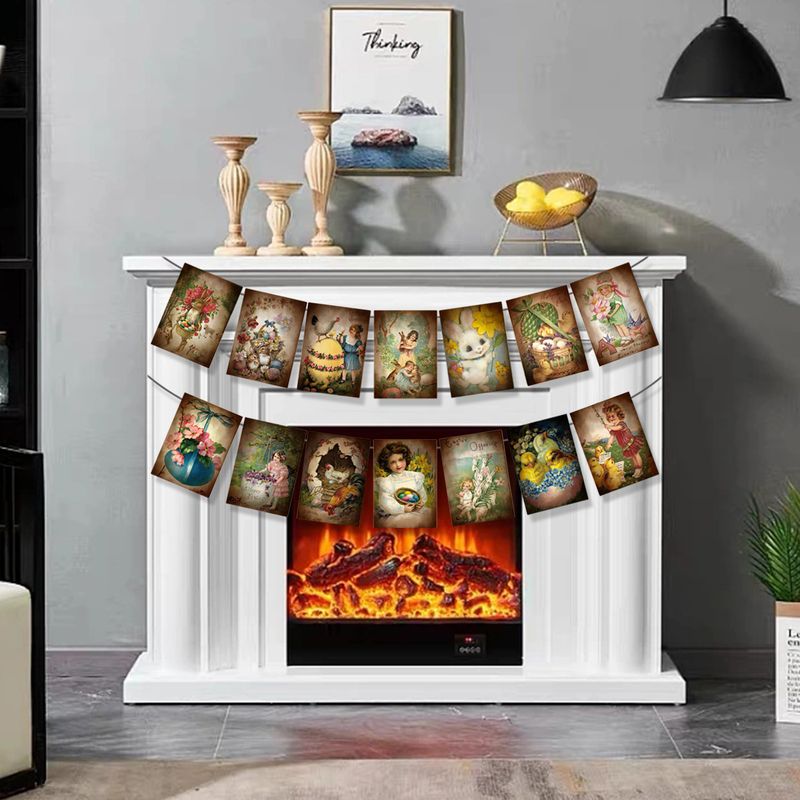 Easter party decoration fireplace hanging flag Victorian style bunny egg banner pull flag wholesale customization_voghion.com