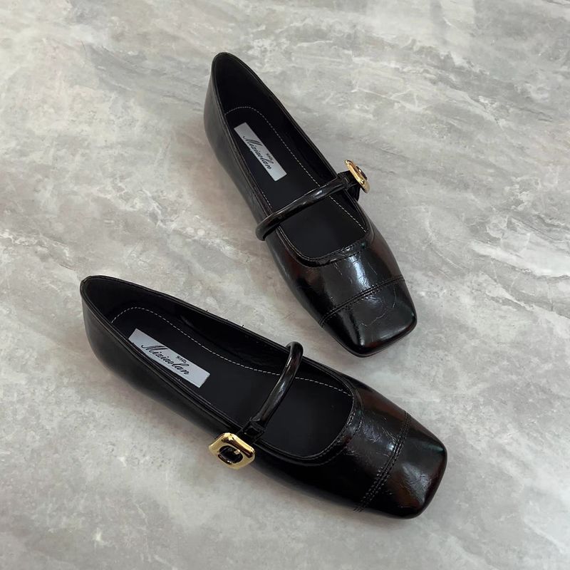 Γυναικεία φλατ σόλα με τετράγωνη μύτη, μονόχρωμη, για την άνοιξη του 2024, νέα κορεάτικη μόδα και casual στυλ, παπούτσια με ένα πόδι από όσπρια,_voghion.com