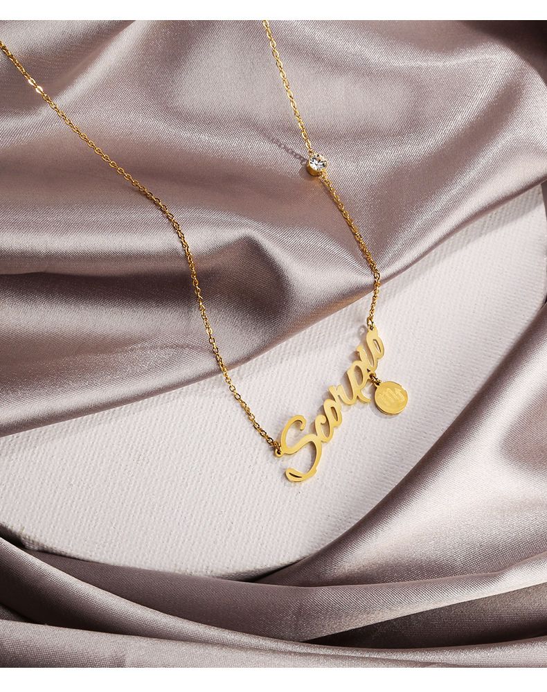 Collana con lettera inglese alla moda da donna in acciaio al titanio con diamanti, dodici costellazioni, ciondolo, catena per clavicola_voghion.com