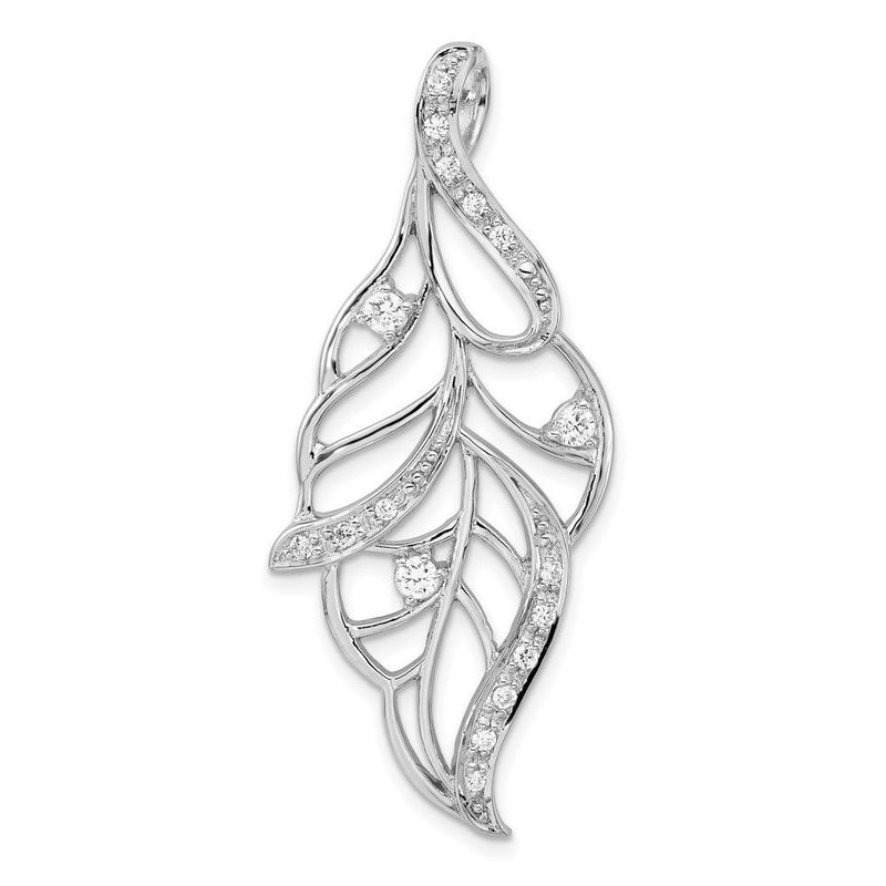 Sterling Silver Polished CZ Leaf Slide_voghion.com