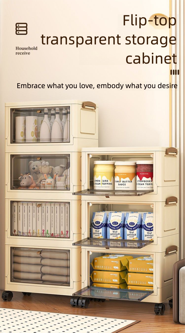No-Installation Thickened Folding Double Door Home Living Room Multi-Functional Mobile Snack Simple Storage Cabinet_voghion.com