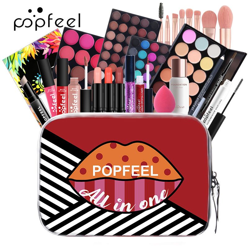 Rouge à lèvres, fond de teint, rouge à lèvres, anti-cernes, kit de maquillage studio pour débutants_voghion.com