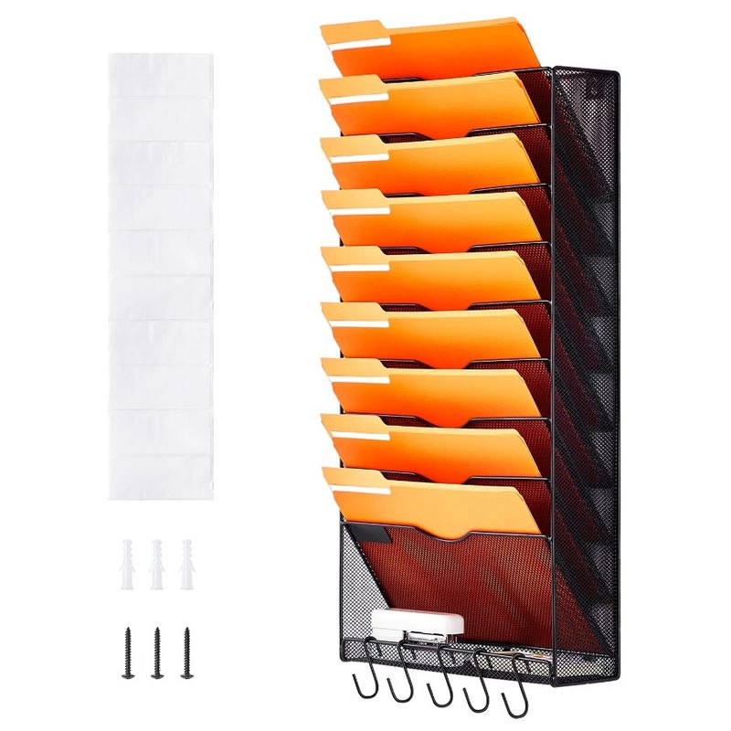 Files Magazine Wall Hanging Organizer Paper Mounted Document Folder Storage File 10-Tier Metal Wall Wall Holder Vertical Mail_voghion.com