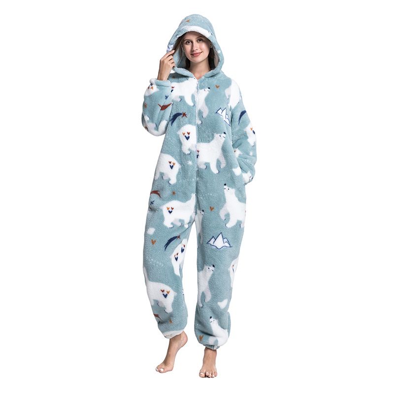 Cartoon Tier Pyjamas Niedlich Verdickt Unisex Paar Neue Flanell Homewear Einhorn Erwachsene Onesie_voghion.com
