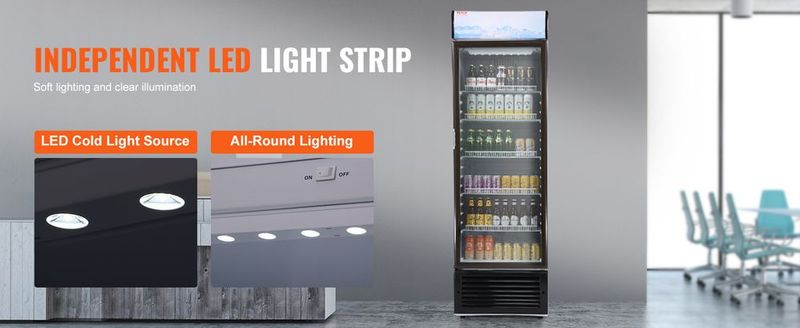 VEVOR Commercial Merchandiser Refrigerator, 14.8 Cu.Ft / 420L Beverage Refrigerator Cooler Merchandiser, Glass Door Display Refrigerator Upright Fridge With 5 Adjustable Shelves, Customizable Lightbox_voghion.com