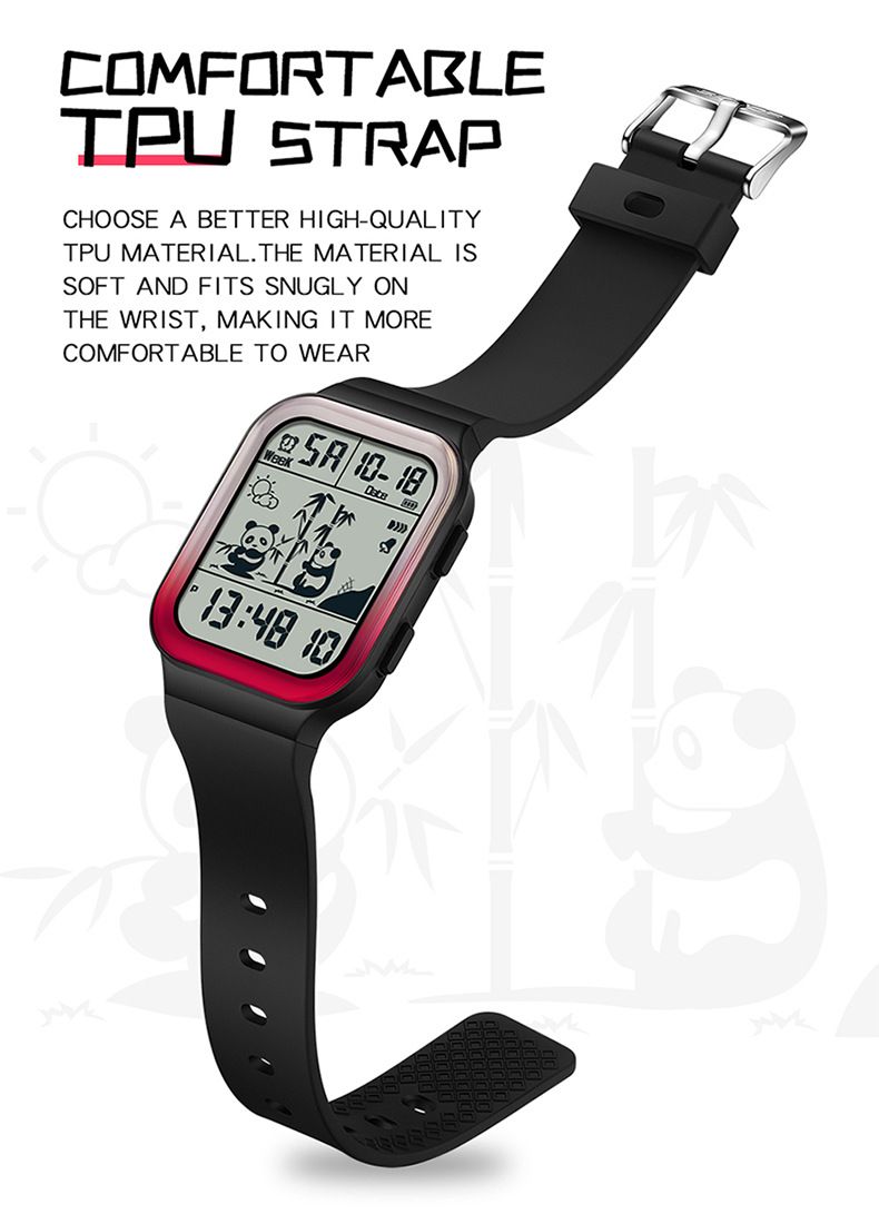 Panda-Themed Square Digital Watch With Gradient Design - Waterproof LED Sports Watch For Teens And Students Men's And Women's Watch_voghion.com