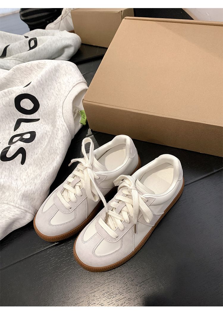 Women's Shoes Spring Retro Round Toe Colorblock Casual Sneakers Lace Up German Training White Shoes Women Spring And Autumn_voghion.com