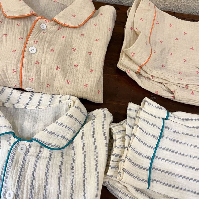 Pijamas para niños, conjunto de manga larga de gasa de algodón para primavera y otoño para niñas y niños, ropa para el hogar_voghion.com