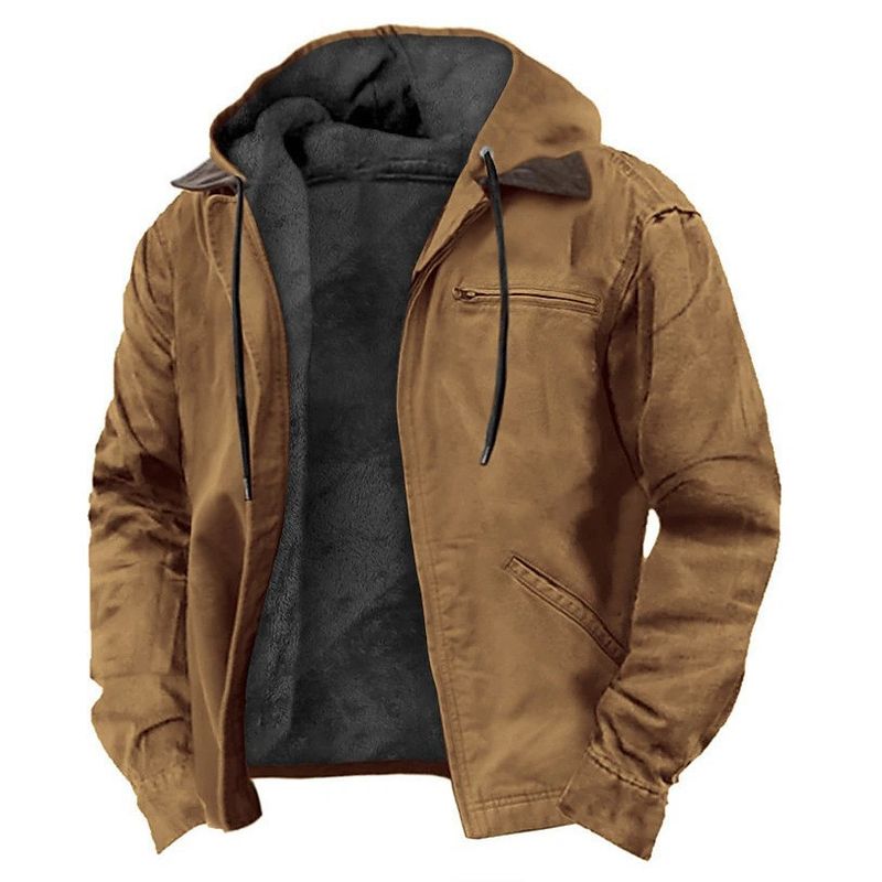 CT Hooded Casual Men's Clothing Autumn Winter Fleece Lined Zipper Pocket Jacket_voghion.com