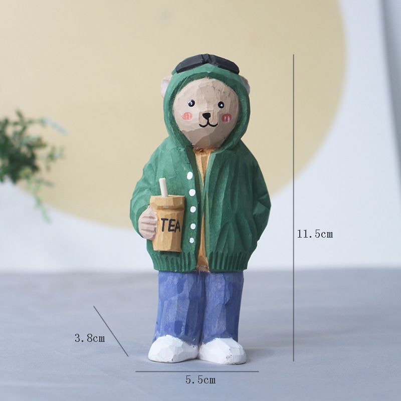 Basswood Cartoon Rabbit Bear Ornament Art Wood Carving Living Room Bookshelf Entrance Home Decoration Creative Handmade_voghion.com