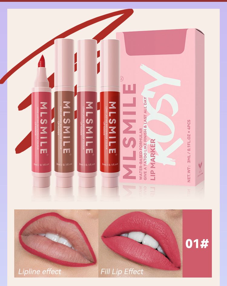 MLSMILE Stylo à lèvres antiadhésif longue durée, facile à colorer, crayon à lèvres mat, marqueur, rouge à lèvres, eau_voghion.com