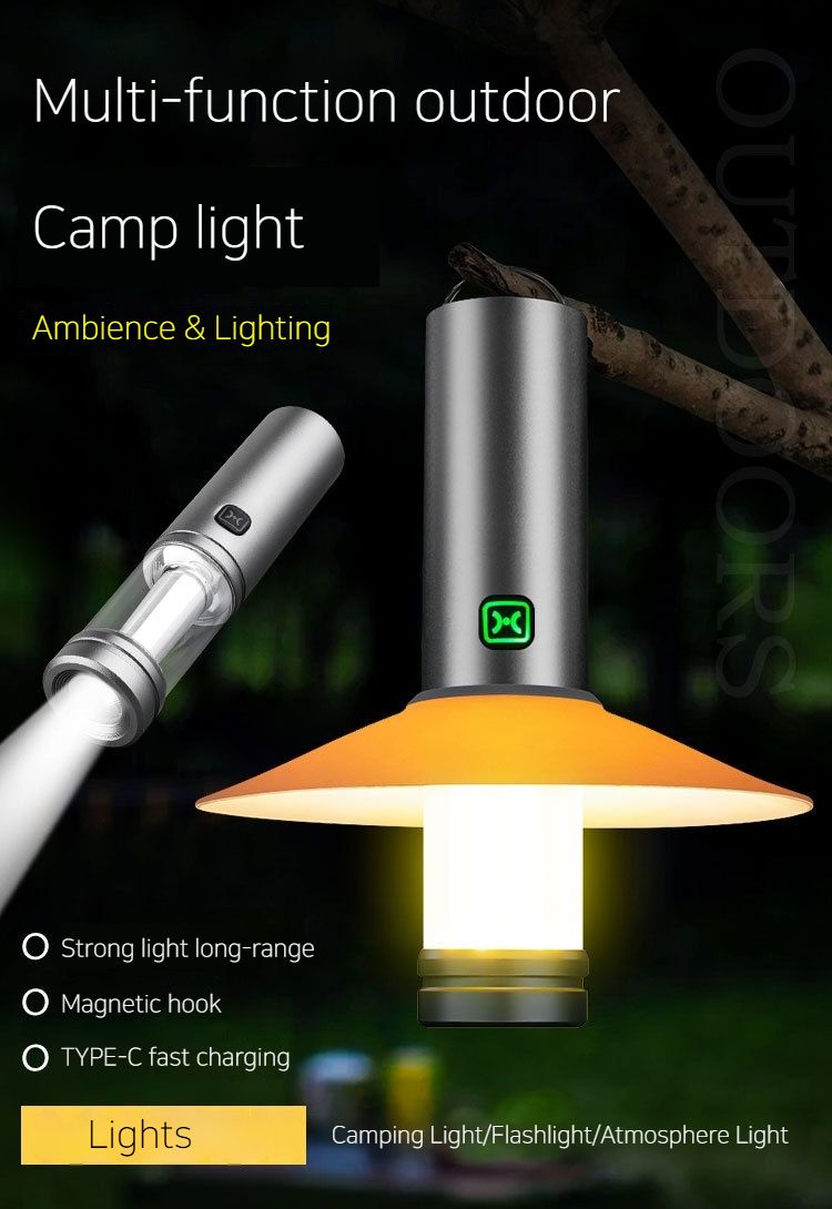 Holofote de acampamento externo três em um, à prova de chuva e lâmpada de iluminação de adsorção magnética suspensa, lâmpada de carregamento_voghion.com