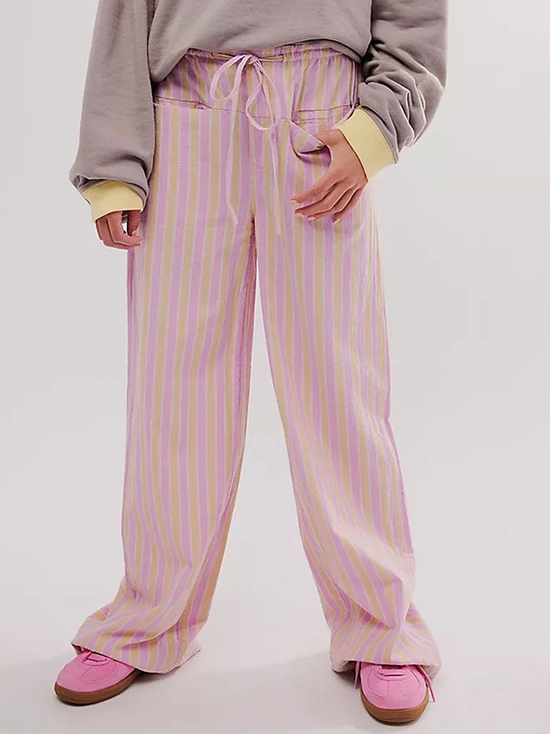 Vente chaude Rayé Loungewear Femmes Années 2000 Esthétique Large Jambe Y2K Cordon Taille Haute Décontracté À Carreaux Palazzo Pantalon Pantalon_voghion.com