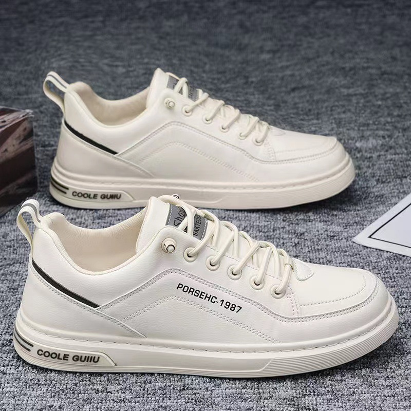 Tendenza maschile, versatili, scarpe basse da uomo casual in pelle con una gamba, impermeabili, piccole, bianche, primavera e autunno_voghion.com