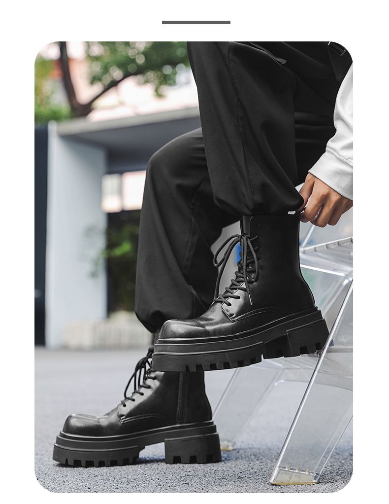 Retro Dickbesohlte Erhöhung Werkzeug Outdoor Wandern Schnürstiefel Martin Herren_voghion.com