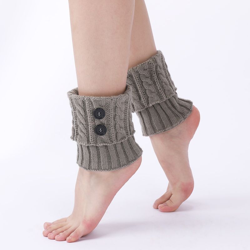 Bottes chaudes en laine neuve pour femmes, couvre-pieds, tricot d'automne et d'hiver, torsades de pâte frite, bouton, jambe courte, protège-genoux_voghion.com