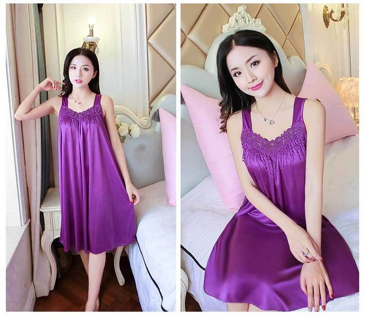Pigiami da donna estivi con bretelle larghe taglie forti sexy in pizzo per la casa_voghion.com