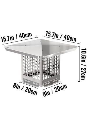 VEVOR Chimney Cap, 8" X 8" Flue Caps, 304 Stainless Steel Fireplace Chimney Cover, Adjustable Metal Spark Arrestor With Bolts Screws, Mesh Chimney Flue Cover For Outside Existing Clay Flue Tile_voghion.com